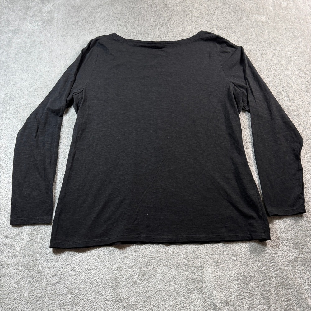 Eileen Fisher Long Sleeve Top Womens XL Black Organic Cotton Slub Knit - Picture 2 of 7